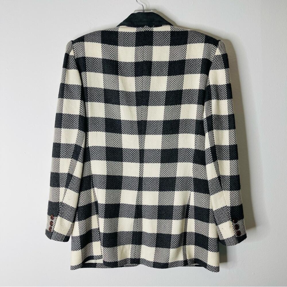 Vintage grey cream tweed check plaid button preppy office blazer jacket medium - Picture 4 of 5